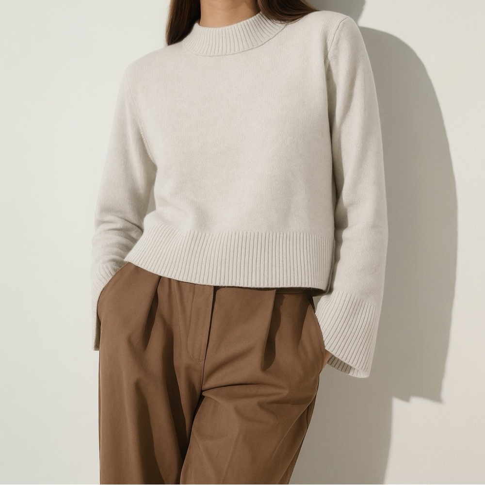 The Reset Beige Cream The Cult Crew Sweater Wool Cashmere Blend
